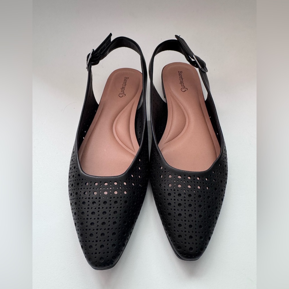 BareTraps Black Perforated Slingback Flats
